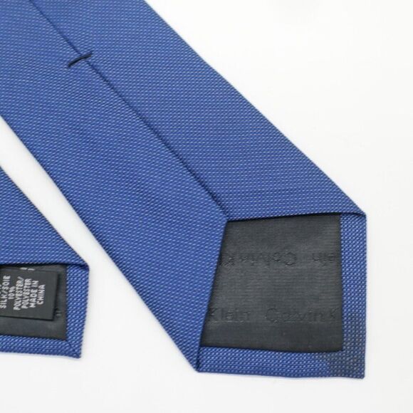Calvin Klein Blue Woven Check Skinny Silk Tie - Picture 5 of 6